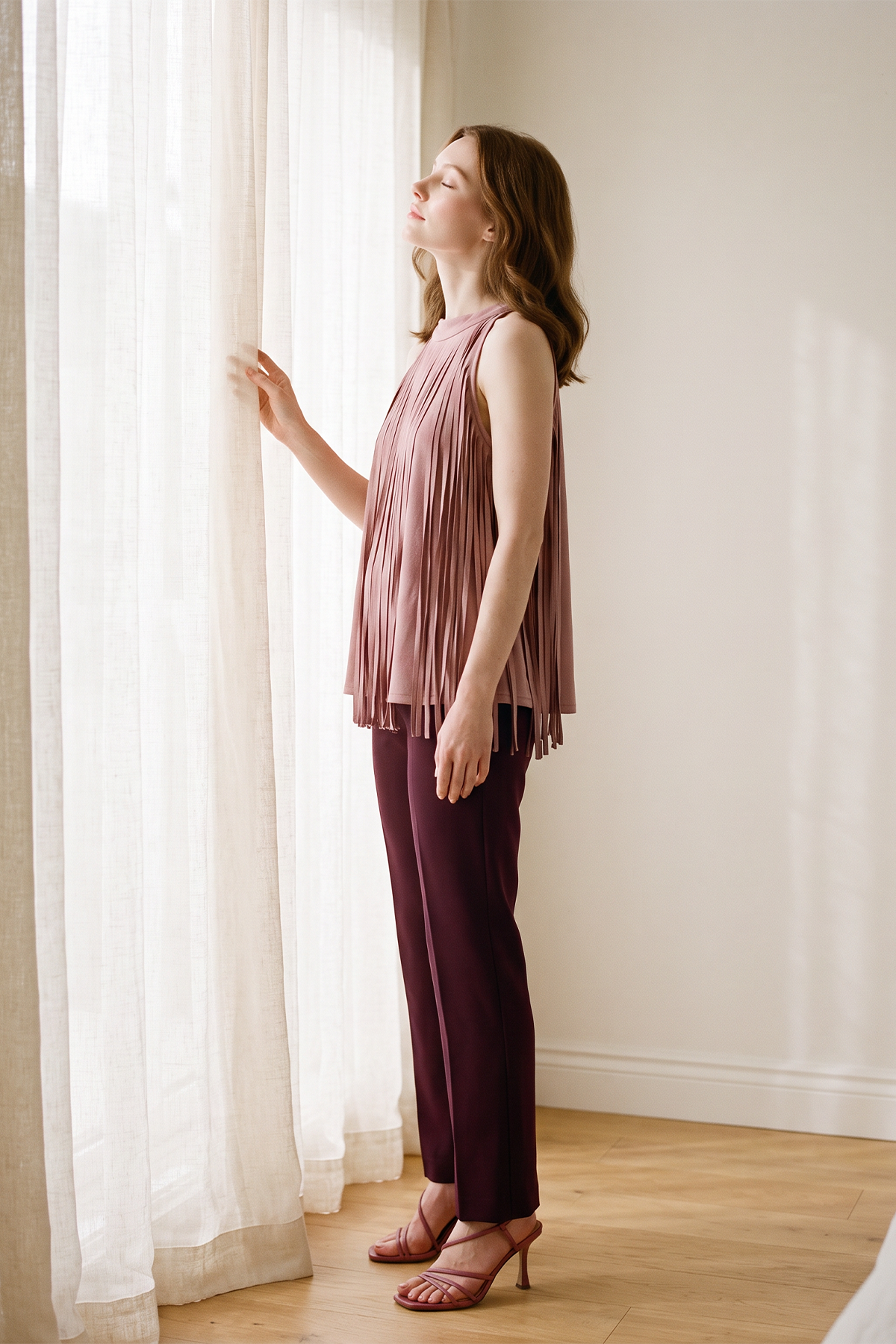 Blusa en Piel de Durazno Palo de Rosa Oscuro para Mujer